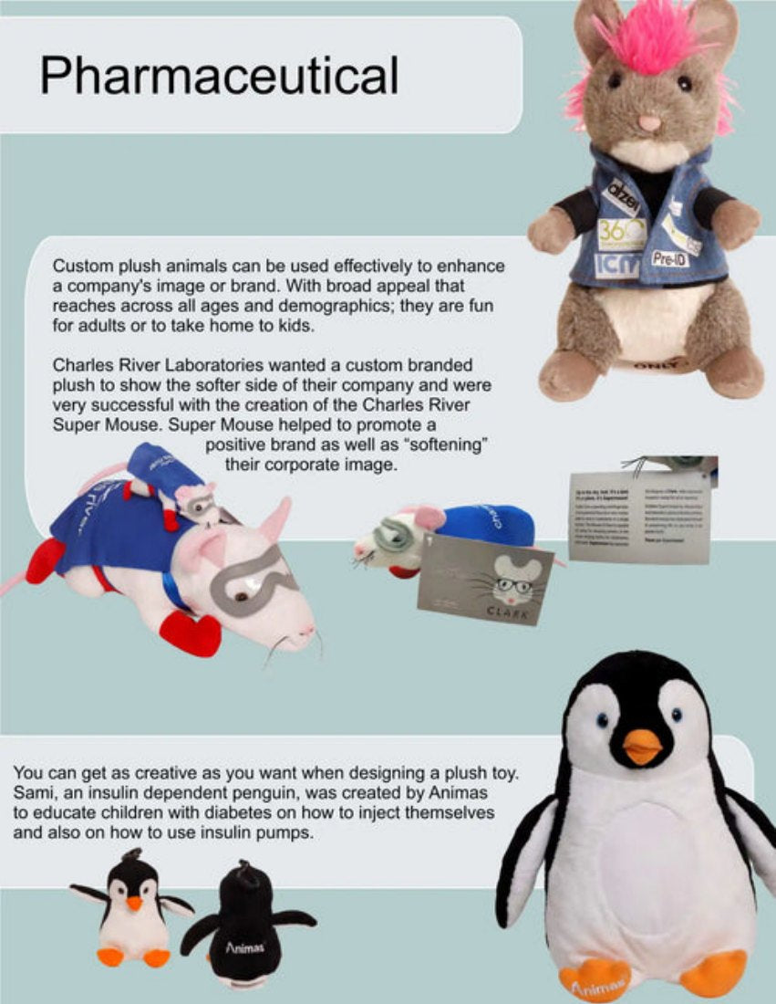 Pharmaceuticals promotional plush examples