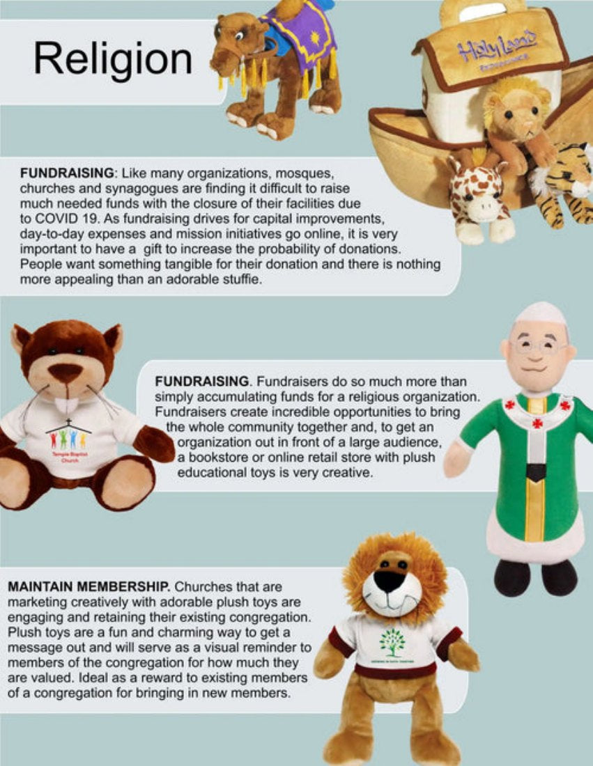 Faith & community promotional plush examples
