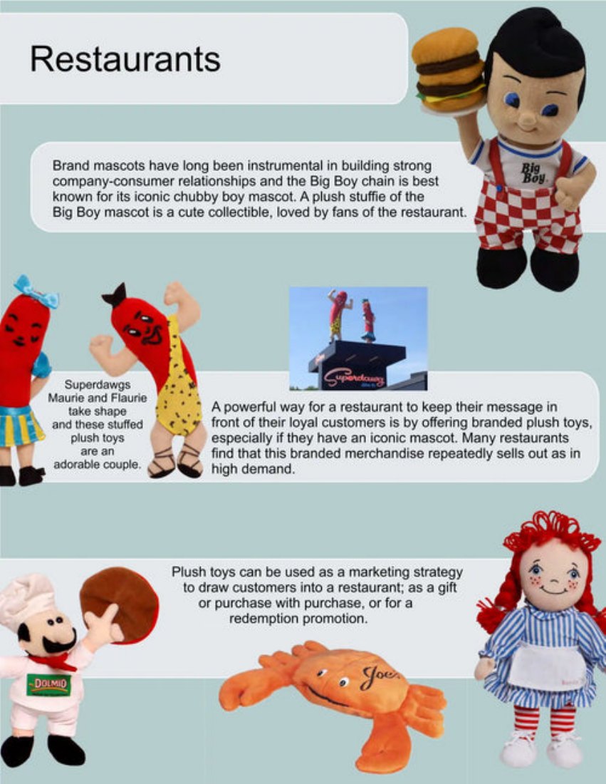 Restaurants promotional plush examples