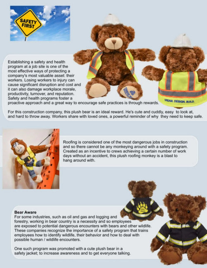 Workplace safety promotional plush examples